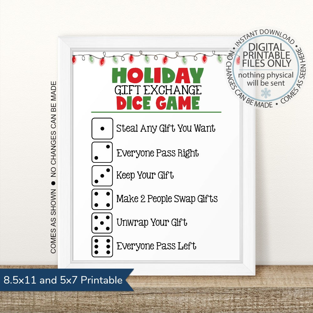 Christmas Pass the Gift Game Instant Download Printable 